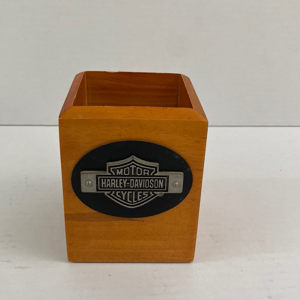 Harley Motorcycle Davidson Wooden Pencil Pen Box Holder 2000 Desk Accessory